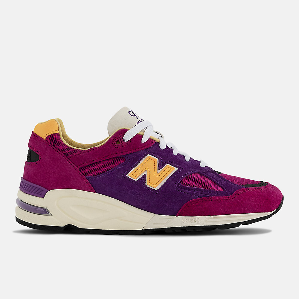 New Balance Made in USA 990v2 Shoes Purple with Yellow